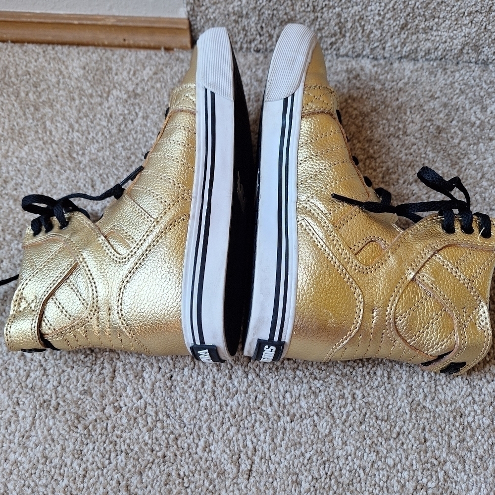 Supra Skytop Gold Metallic High Top Sneakers Kids Size 5 Womens Size 7 - Picture 7 of 9